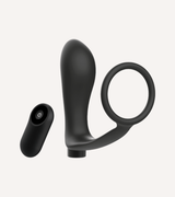 Penisring med Fjärrkontroll och Analplug i Svart Silikon