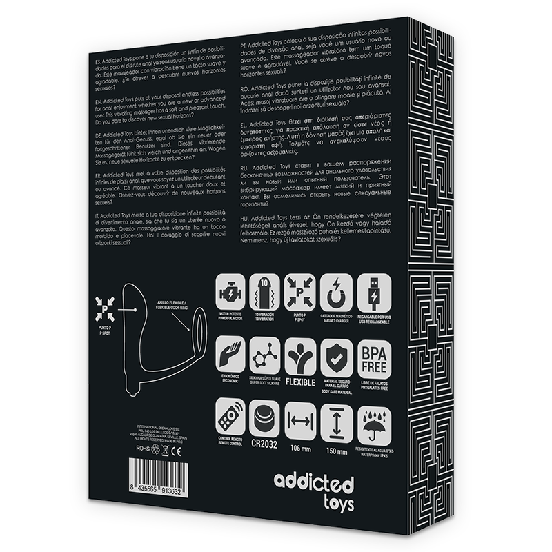 Penisring med Fjärrkontroll och Analplug i Svart Silikon