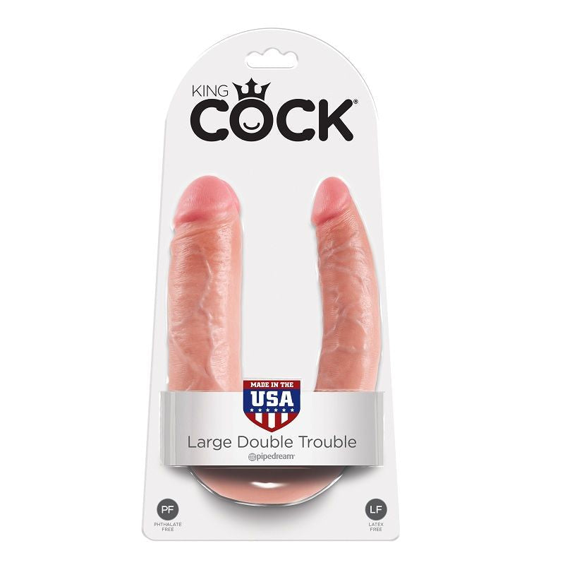 u-formad dubbeldildo i transparent silikon, 18,8 cm lång